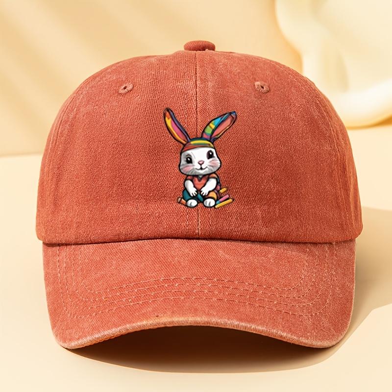 A Rainbow Rabbit Print Baseball Cap Unisex and Versatile for All Styles This Classic Vintage Washed Outdoor Lightweight Curved