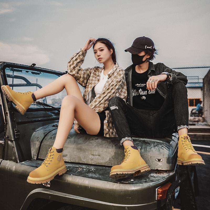 Модные мужские ботинки с высоким верхом Модные повседневные женские кожаные ботильоны на шнуровке Нескользящие походные ботинки для мужчин Мотоциклетные ботильоны Botas Hombre