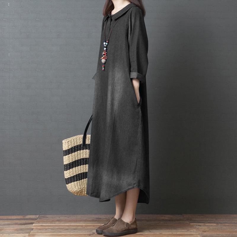 Plus Size Denim Shirt Dress - Oversized Women's Tunic Stretch Comfort Workwear To Weekend