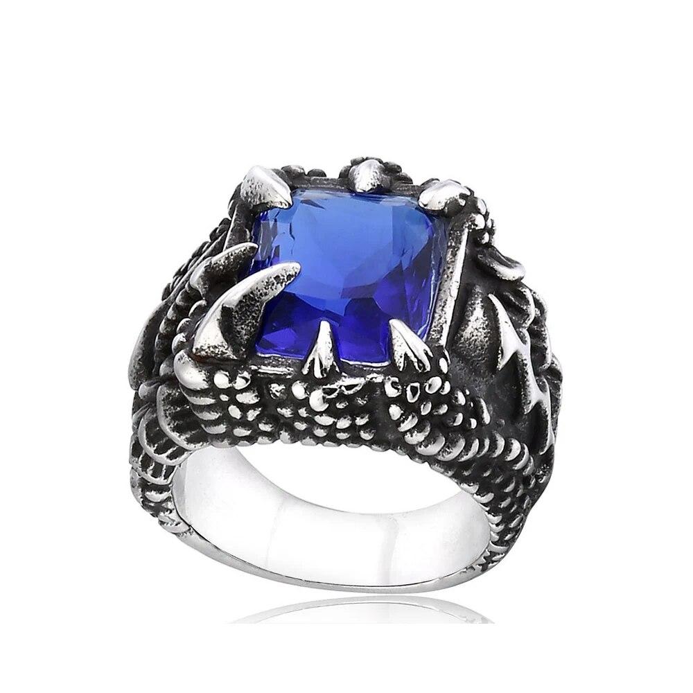 Ретро Коготь Дракона Синий Черный Красный Камень Кольцо Для Мужчин Панк Хип-Хоп Нержавеющая Сталь Кольцо Коготь Дракона Ночной Клуб Вечерние Ювелирные Изделия Подарок