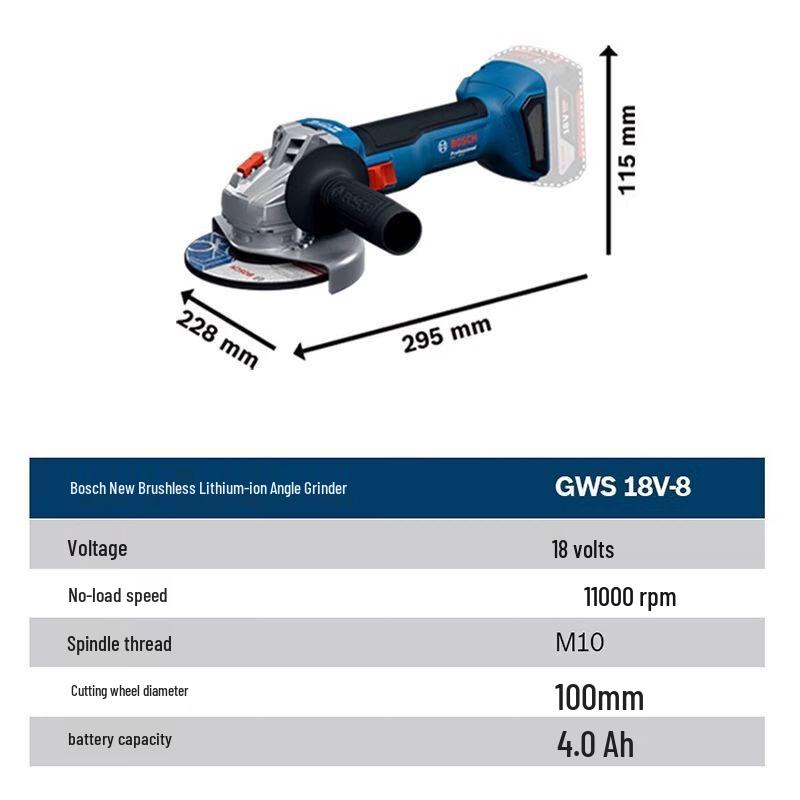 Bosch GWS18V-8 Cordless Brushless Angle Grinder CN plug (adapter included)