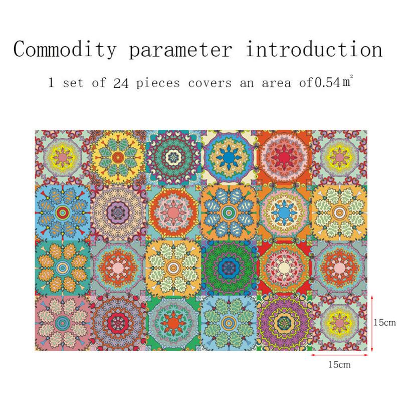 24 шт. наклейки на плитку мандалы в стиле ретро, ​​красочные водонепроницаемые термостойкие самоклеящиеся плитки, пленка на стену