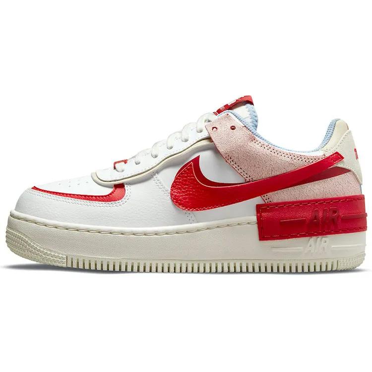 Nike Womens Air Force 1 Shadow 'Cracked Leather' (women's sizes) Summit White / Gym Red / Aluminum / University Red Skate Shoes CI0919 108