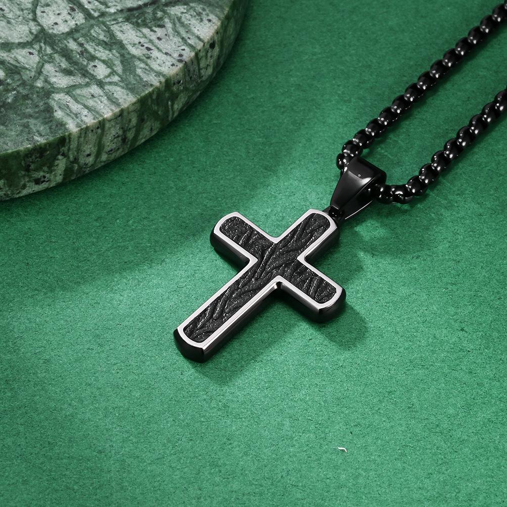 Simple Stamping Bark Series Electric Men's Cross Necklace Fashion Sweater Chain