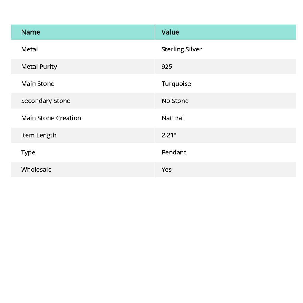 Copper Green Turquoise Gemstone Handmade 925 Sterling Silver Pendant 2.21" V8R90