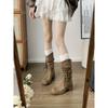 Thick-soled boots, scrap romantic Su hemp rope knight boots, suede thick heel round head medium boots