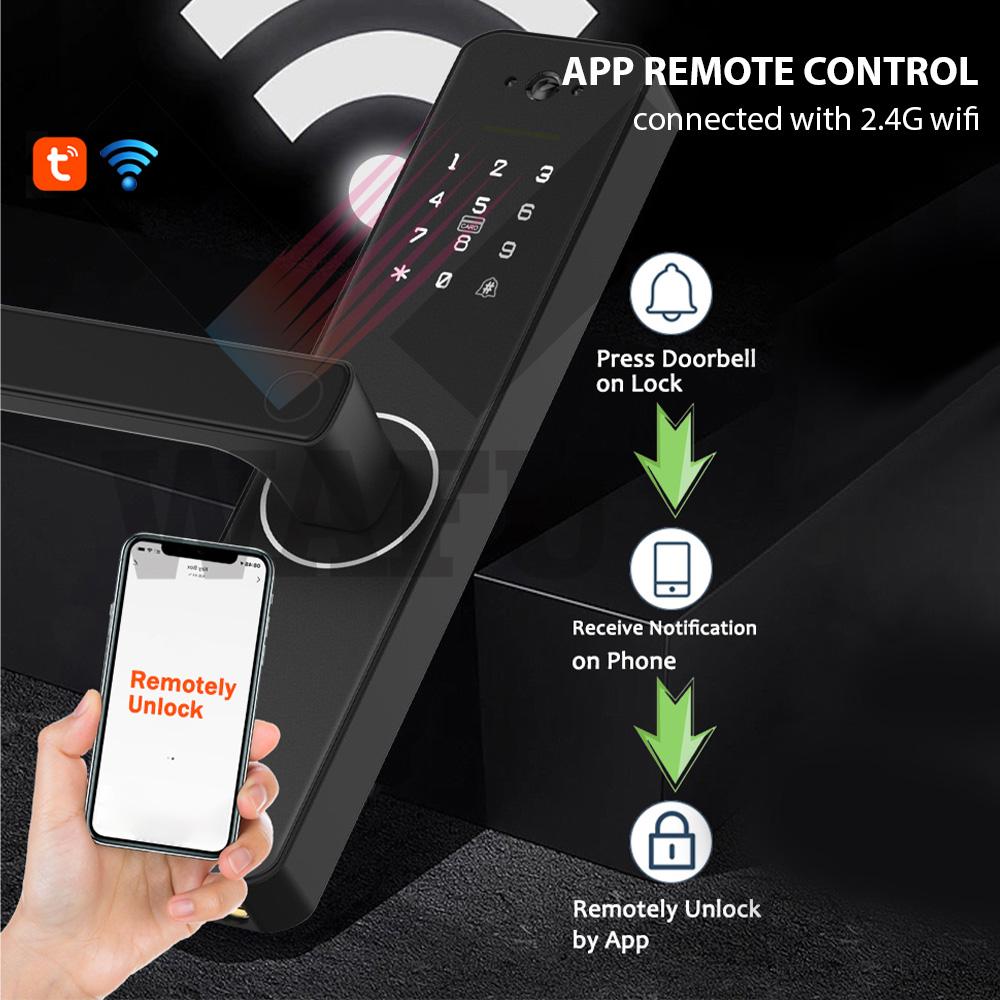 Smart Lock with 120 degrees  Wide Angle Camera and Smart Doorbell Aluminum Alloy Keyless Entry Lock Handle Biometric for 35-60mm   Home