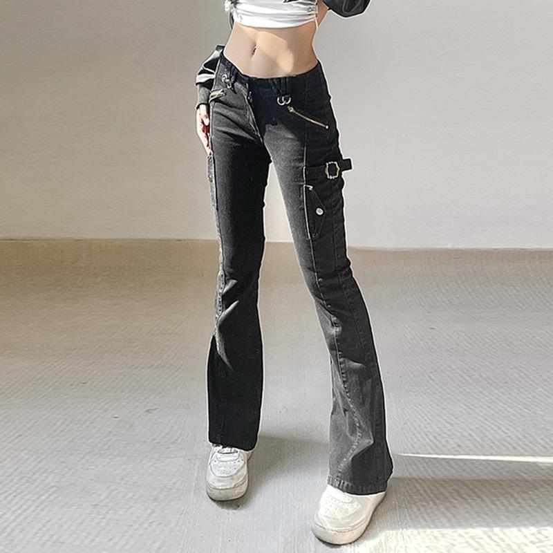 WTEMPO Brand Retro Street Hot Girls Style Low Waist Micro Flare Jeans Personality Pocket Casual Pants Women Micro Flare Pants
