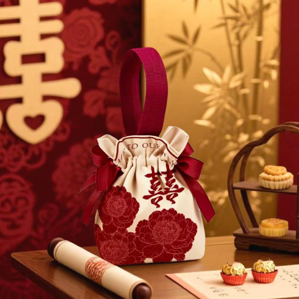 Свадебный мешочек для конфет с бантом Холщовая сумка в китайском стиле Милая маленькая сумочка на запястье Вечеринка