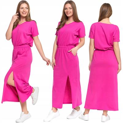 Women's Long Maxi Summer Dress with a Slit Cotton MORAJ XXL FUCHSIA