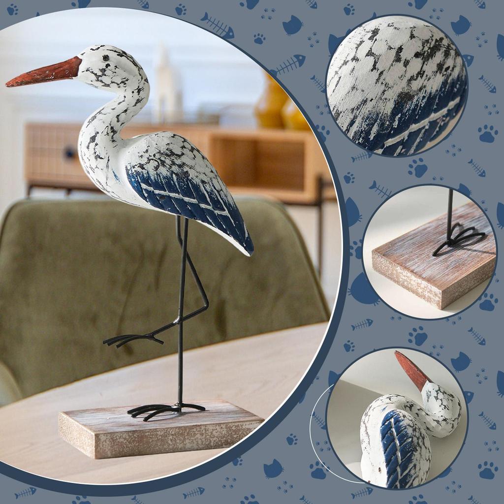 Sea Bird Figurine Collectible Retro Style Nautical Table Centerpiece Wooden Sculpture Desktop Ornament for Shelf Bedroom Cabinet