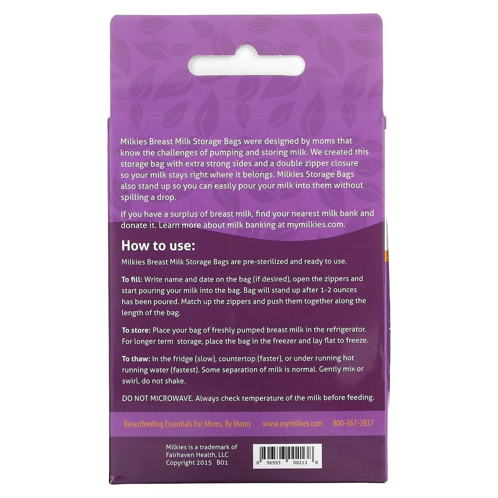 Fairhaven Health Пакеты для хранения грудного молока, сверхпрочные и герметичные, 50 пакетов для хранения