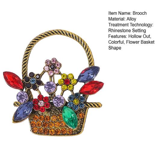 Flower Basket Brooch Hollow Out Colorful Rhinestone Flower Leaf Retro Suit Coat Collar Hat Scarf Clothes Pin Prom Party Garment Jewelry