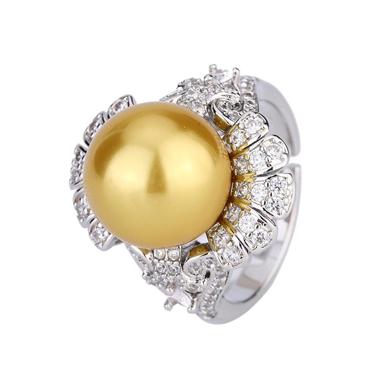 Ювелирное изделие имитация натурального жемчуга кольцо с французским цветком бриллиант белый ракушечный жемчуг кольцо на указательный палец желтое ракушечное бусино кольцо