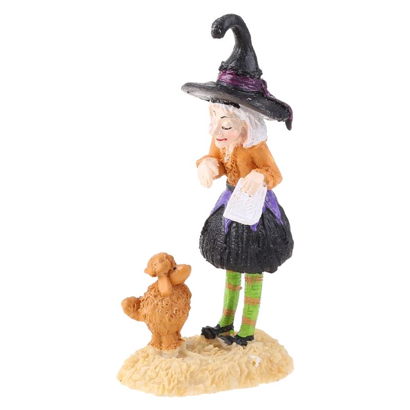 Подарок на Хэллоуин, игрушка-ведьма, миниатюрная статуэтка из смолы для сада, настольные художественные изделия X3UC