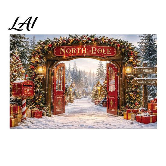 Christmas Photo Booth Props Merry Photography Backdrop 70" x 45" Wreath Gift Box Xmas Studio Background Winter Holiday Wall Banner Decoration