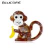 Vivid Lovely Handmade Arcylic Monkey Banana Brooches Women Unisex Long Tail Monkey Animal Party Casual Brooch Pins Gifts