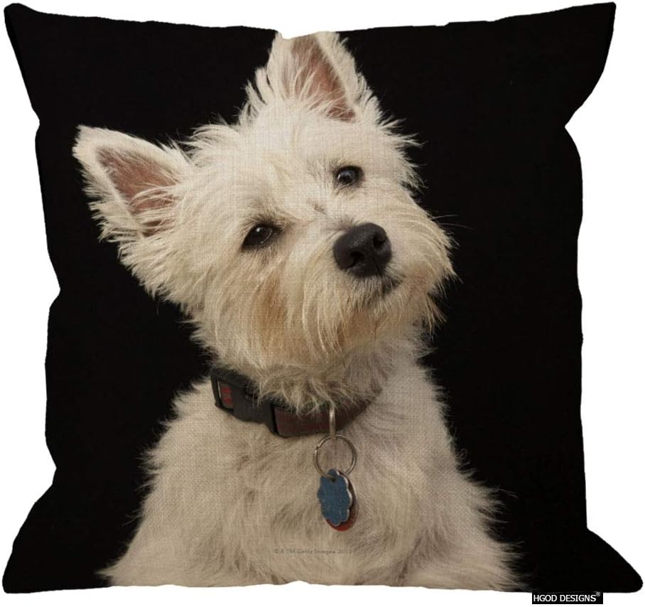 Cute West Highland White Terrier Pillowcase, Funny Dog Face Cushion Cover, Pet Lover Home Decor, Black Background Animal Gift