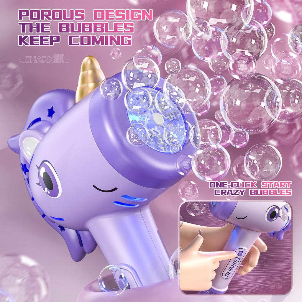 Unicorn electric bubble gun toy bubble machine automatic soap blower with lightsChristmas party games children's gifts