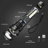 XHP50 LED Rechargeable Flashlight Zoomable Waterproof Torch with Side Light and Built-in Battery for Camping Hiking Fishing Outdoor