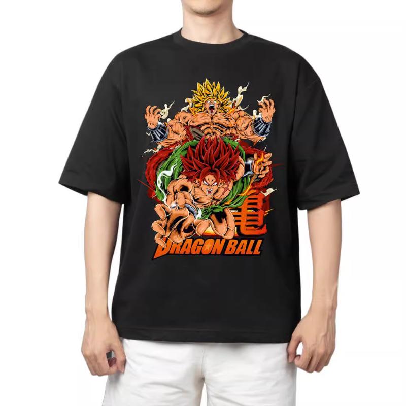 T Shirt for Mens Dragon Ball Pattern Printed Summer Retro Neckline Loose Large Size Versatile Shortsleeved Tshirt Clothes Top