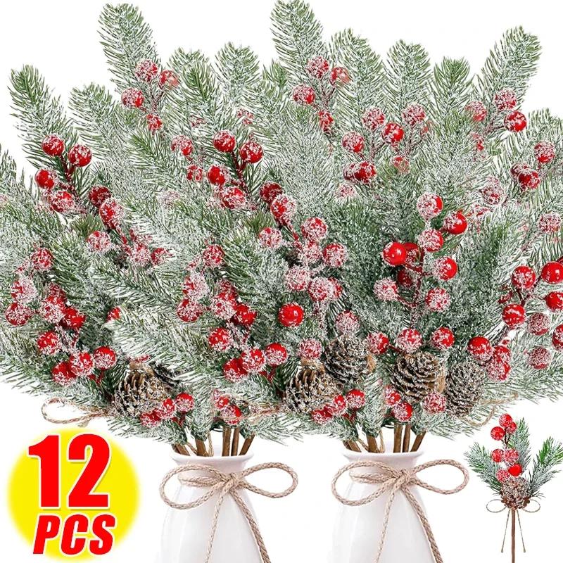 Искусственные сосновые шишки, рождественские искусственные ягоды, ветки падуба, имитация цветочного растения, рождественские украшения для Нового года и Навидада