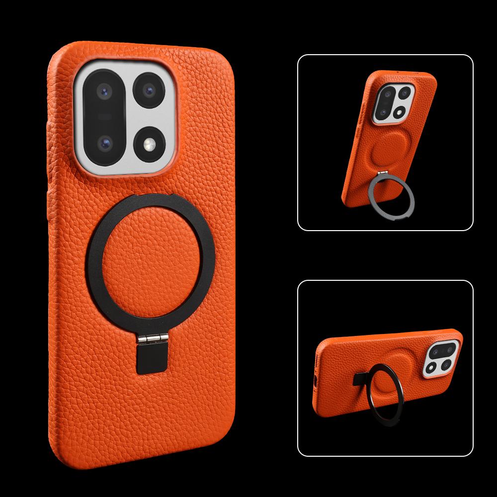 Phone Case For OnePlus 15R 15 13S 13T 13 12 11 Nord N100 CE5 CE3 Ace 5 Pro 6 6T Genuine Leather Case Magnetic Bracket Stand Ring