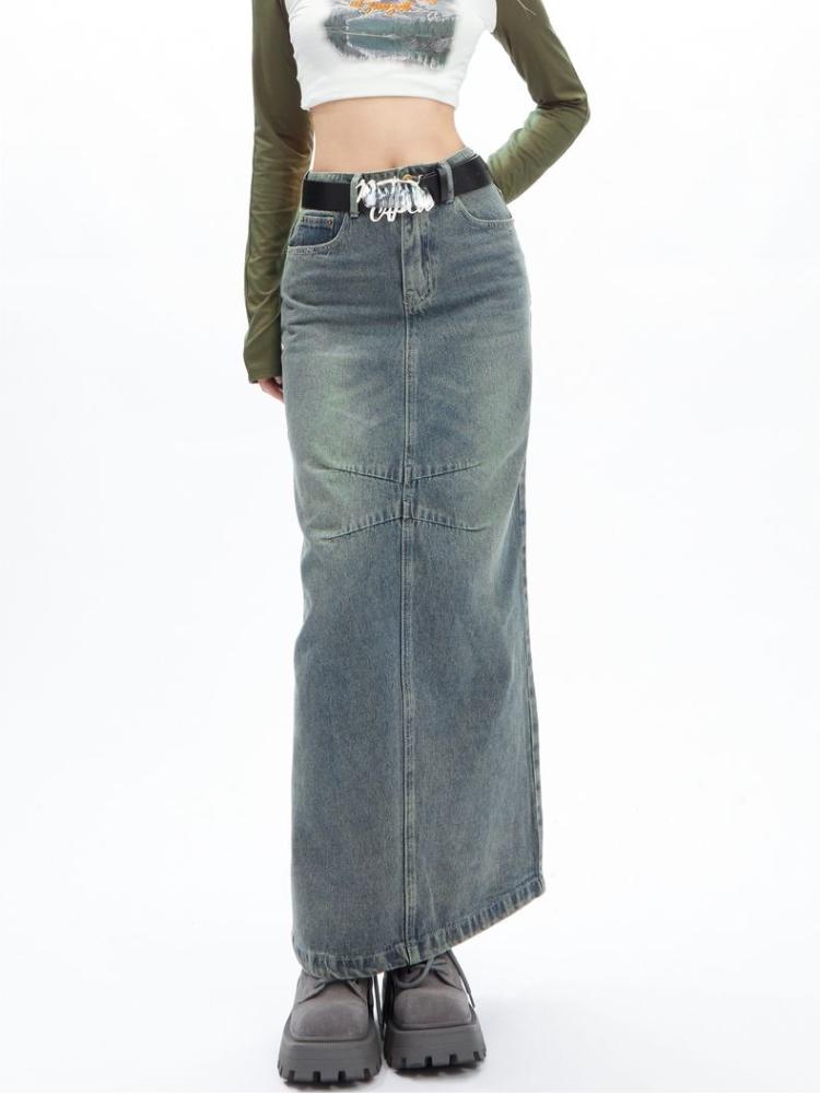Уличная одежда в стиле ретро Y2k, женские юбки в студенческом стиле, винтажная джинсовая юбка макси, женская, молодая девушка, шикарная сексуальная прямая одежда, новая