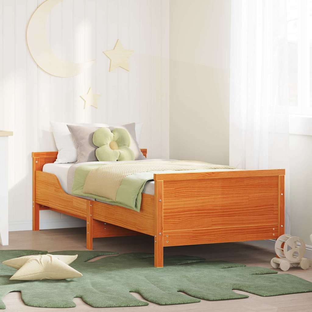 Bed Frame with Headboard Wax Brown 80 x 200 cm Wood Based Material