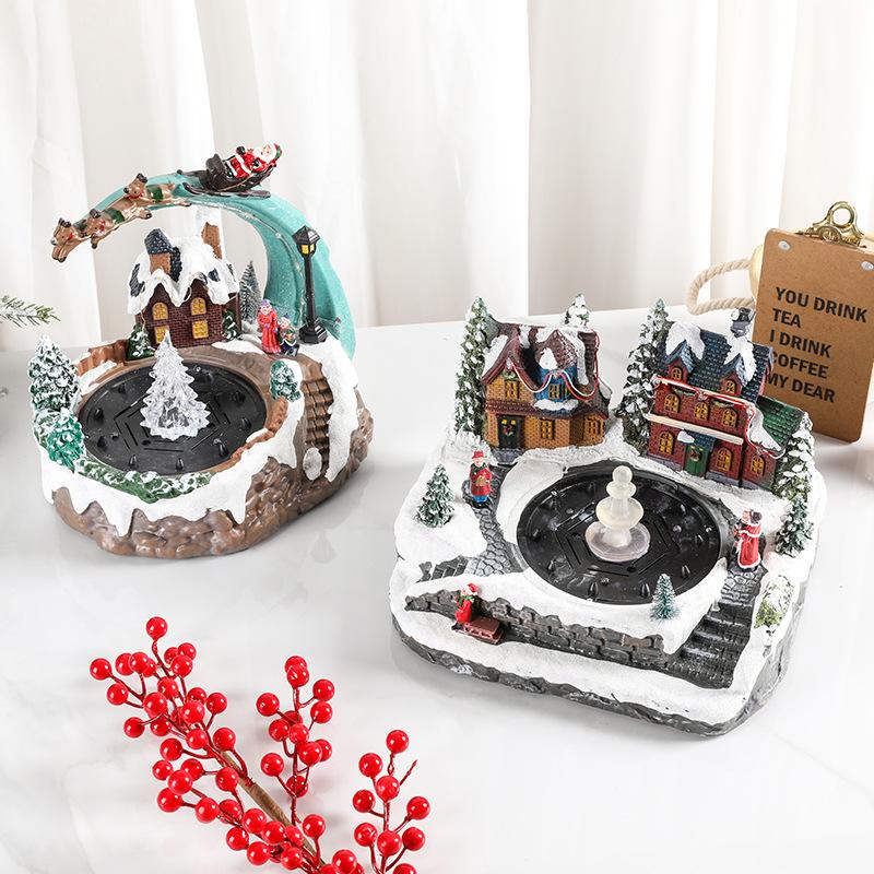 Christmas Will Glow Music Box with Concert Water Spray Rotary Decoration Resin Fountain Gift Ornaments
