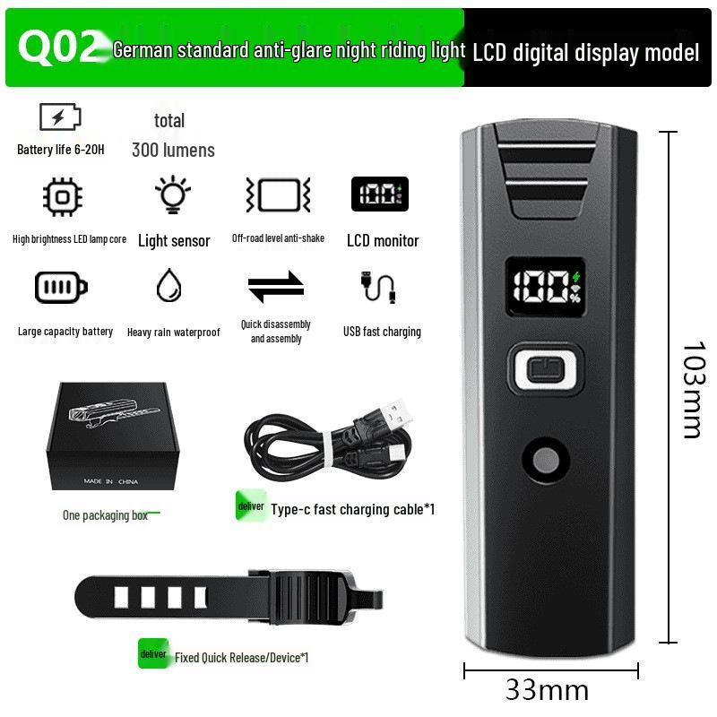 High Brightness Bicycle Light with TYPE-C Charging & Digital Display for Night Riding