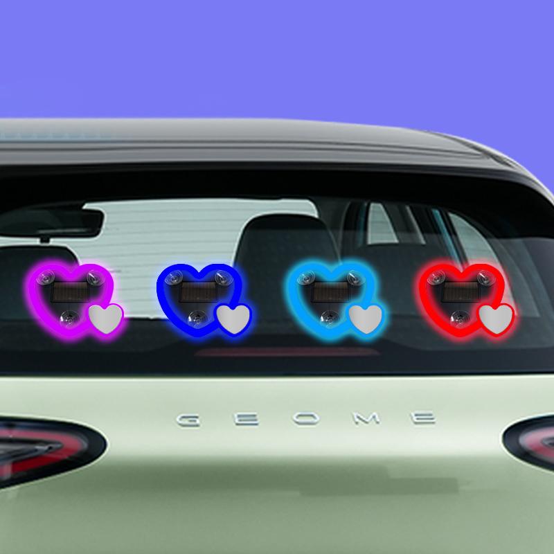 LED neon lights, car triangle windows, solar heart lights, car windows, heart-shaped glowing ambient lights car decoration light