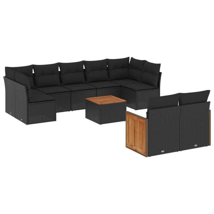 VidaXL Salon de Jardin avec Coussins 10 pcs, Canapés de Patio, Ensemble de Meubles, Mobilier de Terrasse Extérieur, Noir 3260375