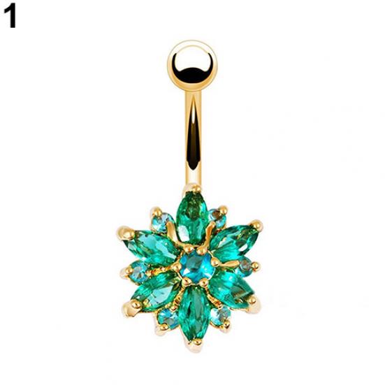 Женское кольцо-штанга для пирсинга пупка с цветами из страз Body Piercing Jewelry Charm KTJ