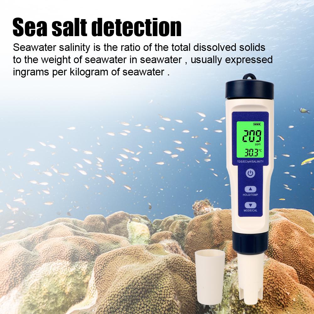 Temperature Hydrogen-rich Meter Purity Measure Tool 5 In 1 PH/TDS/EC/SALT/TEMP Water Quality Detector