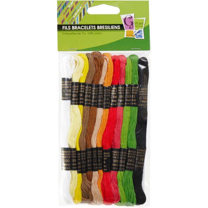 Fils pour bracelets brésiliens - Ethnique - 12 échevettes - 100% coton - 7 mètres - Multicolore