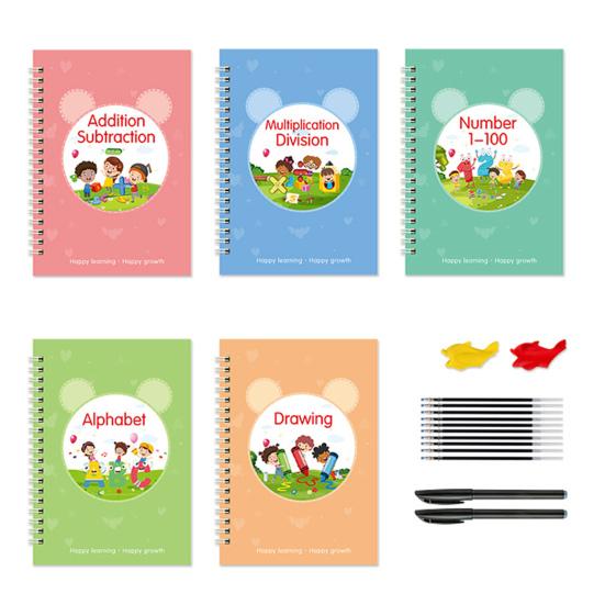 Grooved Writing Practice Book for Kids Ages 3-5 Reusable Handwriting Copybook with Magical Ink Preschool Learning Activities Letter Tracing Workbook
