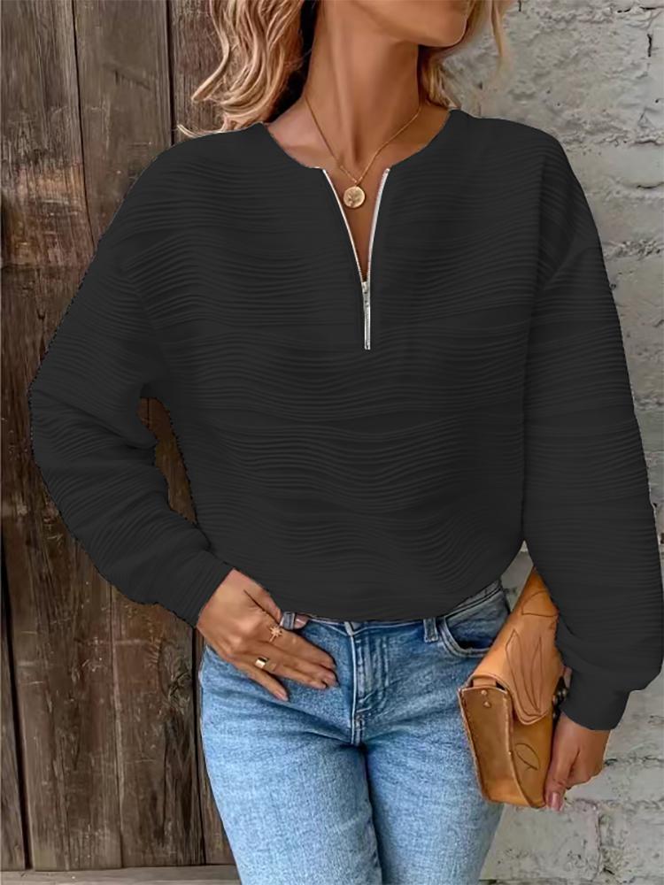 Winter Womens Autumn Casual Fashion Halfzip Solid Color Sweatshirts Longsleeved Textured Tops