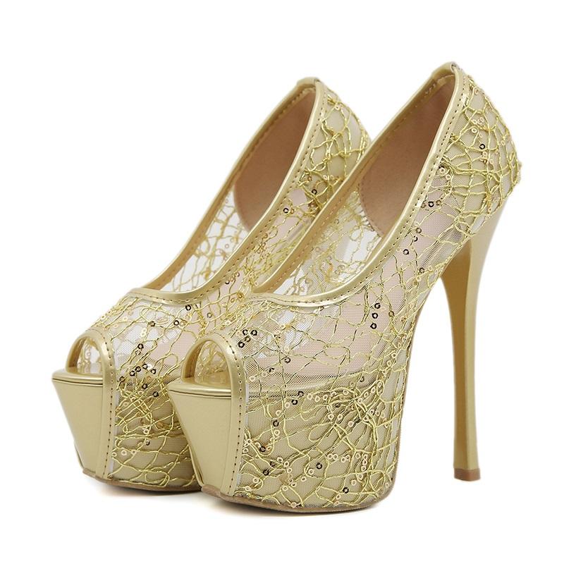 Eilyken Модные кружевные сетчатые туфли на платформе женские туфли на высоком каблуке-шпильке с открытым носком для ночного клуба и вечеринки в стиле стриптиза