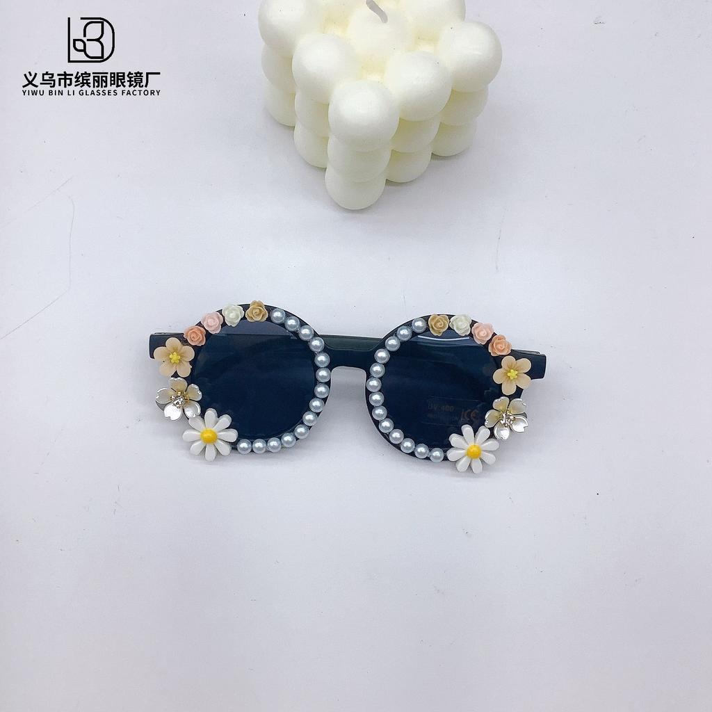 Fashion Diy Flower Children'S Sunglasses Round Cute Girls Wear Sunglasses Sunscreen Uv Protection Glasses Tide