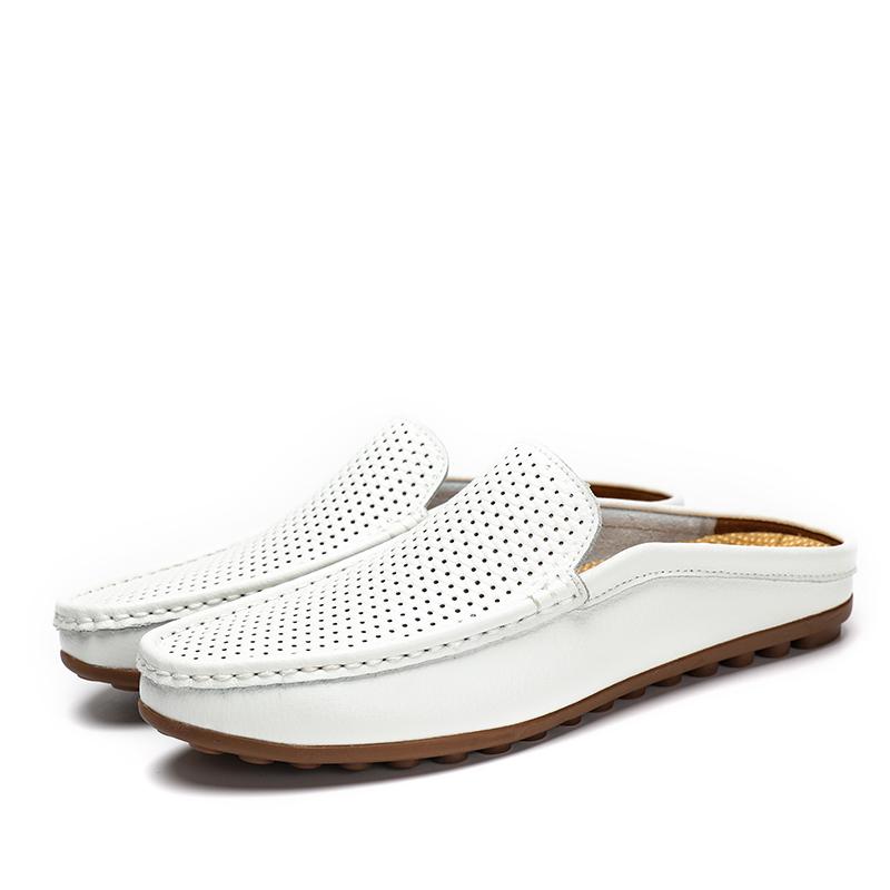 2024 Брендовые полуботинки для мужчин, кожаные мокасины для вождения, летние мужские тапочки, повседневная мужская обувь без застежек, мокасины на плоской подошве