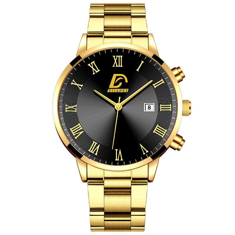 Fashion Mens Gold Stainless Steel Watches Men Business Casual Watch Luxury Calendar Quartz Wristwatch