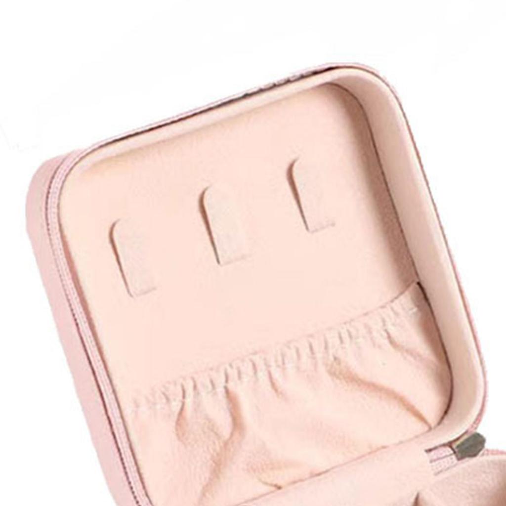 Portable Jewelry Case Multiple Grids Lightweight Mini Travel Jewellery Box with Zipper for Home Business Trip Pink