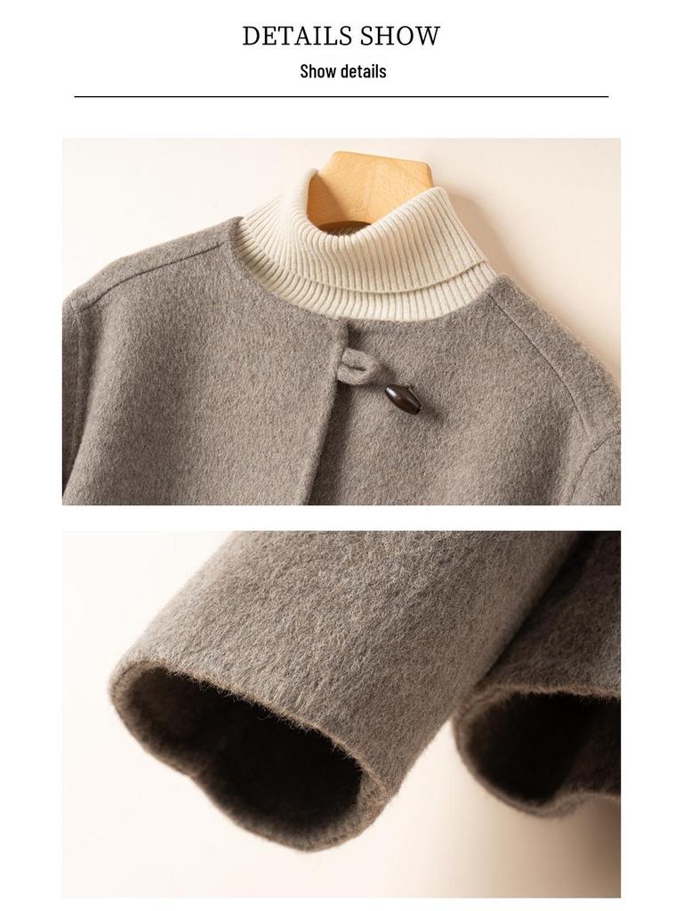 Women's High-End Wool Tweed Coat - Autumn/Winter 2025, Double-Faced and Loose Fit with a Round Neck In Little Fragrance Style