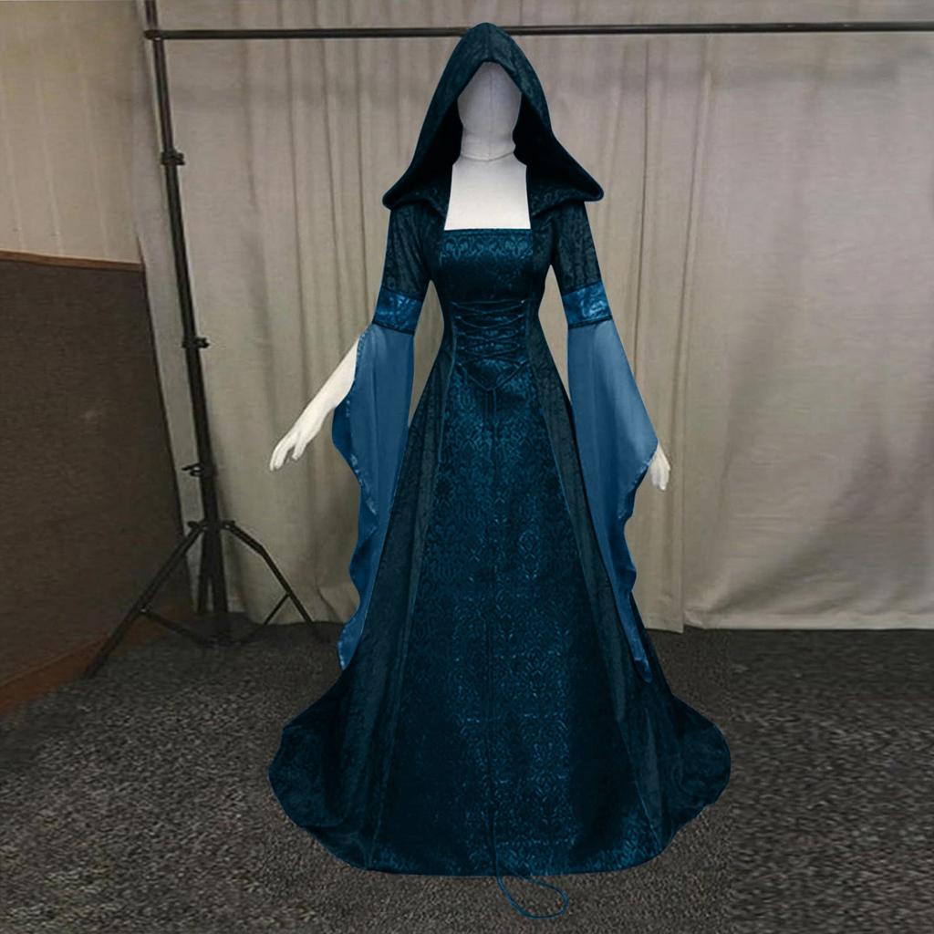 Женская мода с длинным рукавом с капюшоном готическое платье длиной до пола, платье для косплея