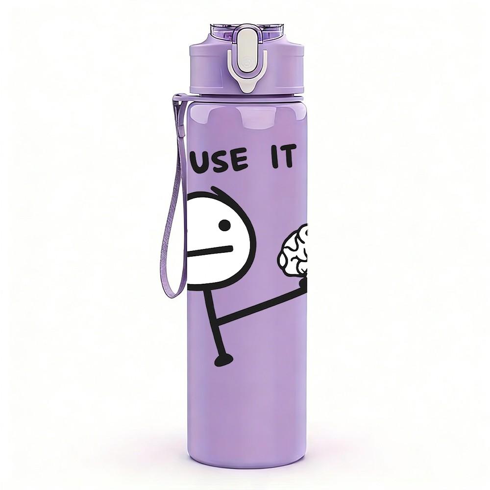 1PC Pile Use It Meme Stick Figure Print 750ml Color Plastic Sports Water Bottle Leakproof Flip Straw Lid Suitable for Sports Office Home Use