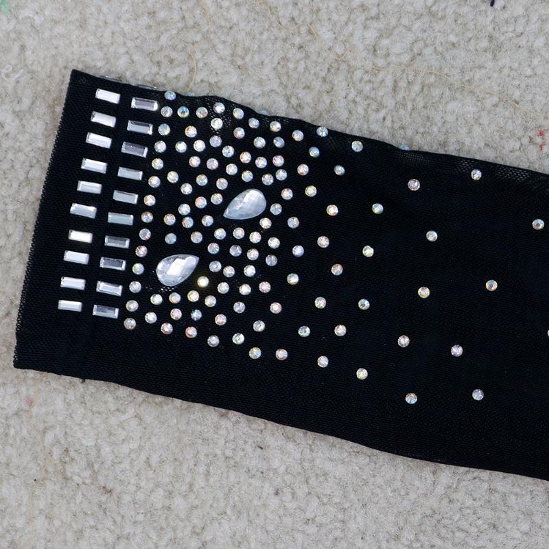 Women's Fashion Sexy Casual Slim High Neck See-through Hot Diamond Tassel Models Jumpsuit Women