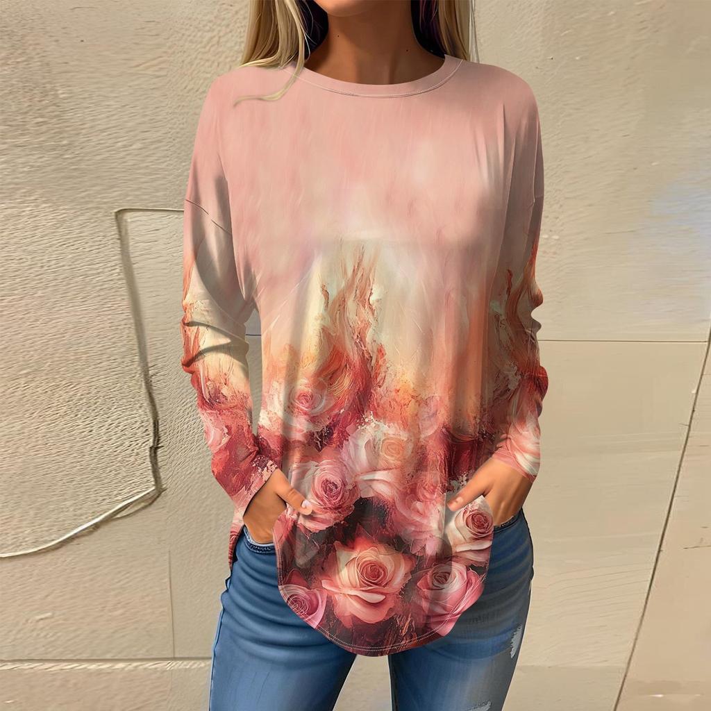 Футболки для женщин, осенние повседневные рубашки с длинным рукавом, толстовка, винтажный топ с графическим принтом, пуловер