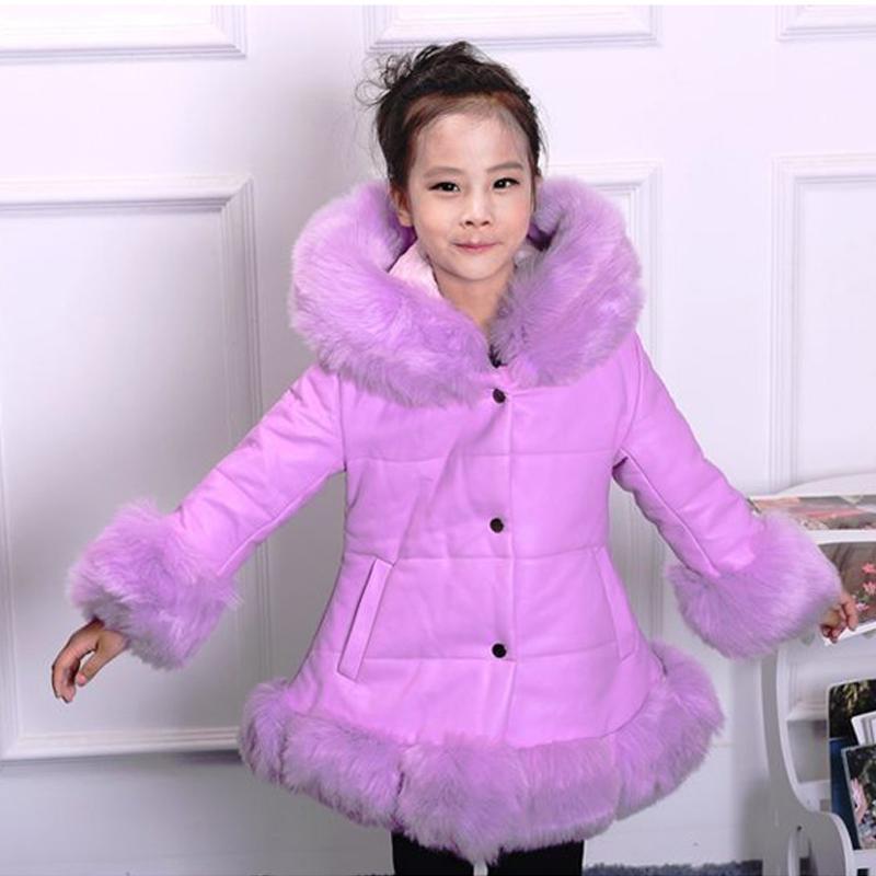 YUBAOBEI Christmas Winter Thick Warm Girls Leather Jacket Kids Soild Color Plush Stand Collar Hooded Coat