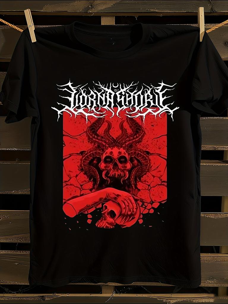 Lorna Shore Gothic Lettering & Skull Graphic T-Shirt Mens Tshirt Womens Tshirts with Letters Print Short Sleeves T-Shirt Casual Street Tee Shirt Top